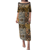 African Tribal Pattern With Wild Animal Skins Family Matching Puletasi and Hawaiian Shirt