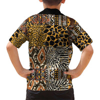 African Tribal Pattern With Wild Animal Skins Family Matching Short Sleeve Bodycon Dress and Hawaiian Shirt