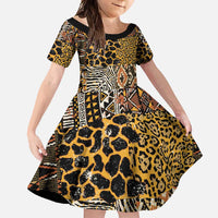 African Tribal Pattern With Wild Animal Skins Family Matching Short Sleeve Bodycon Dress and Hawaiian Shirt