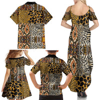 African Tribal Pattern With Wild Animal Skins Family Matching Summer Maxi Dress and Hawaiian Shirt