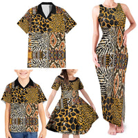 African Tribal Pattern With Wild Animal Skins Family Matching Tank Maxi Dress and Hawaiian Shirt