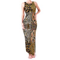 African Tribal Pattern With Wild Animal Skins Family Matching Tank Maxi Dress and Hawaiian Shirt