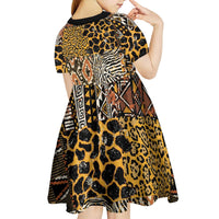 African Tribal Pattern With Wild Animal Skins Kid Short Sleeve Dress