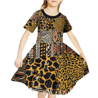 African Tribal Pattern With Wild Animal Skins Kid Short Sleeve Dress
