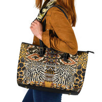 African Tribal Pattern With Wild Animal Skins Leather Tote Bag