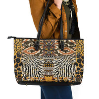 African Tribal Pattern With Wild Animal Skins Leather Tote Bag
