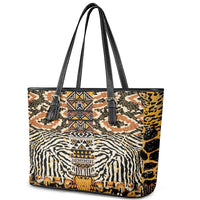 African Tribal Pattern With Wild Animal Skins Leather Tote Bag