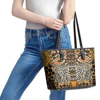 African Tribal Pattern With Wild Animal Skins Leather Tote Bag