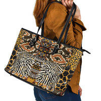 African Tribal Pattern With Wild Animal Skins Leather Tote Bag