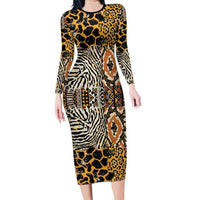 African Tribal Pattern With Wild Animal Skins Long Sleeve Bodycon Dress