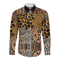 African Tribal Pattern With Wild Animal Skins Long Sleeve Button Shirt