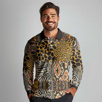 African Tribal Pattern With Wild Animal Skins Long Sleeve Polo Shirt