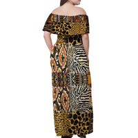 African Tribal Pattern With Wild Animal Skins Off Shoulder Maxi Dress