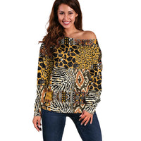 African Tribal Pattern With Wild Animal Skins Off Shoulder Sweater