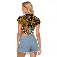 African Tribal Pattern With Wild Animal Skins Raglan Cropped T Shirt