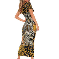 African Tribal Pattern With Wild Animal Skins Short Sleeve Bodycon Dress