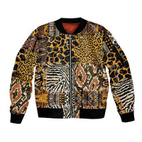 African Tribal Pattern With Wild Animal Skins Sleeve Zip Bomber Jacket