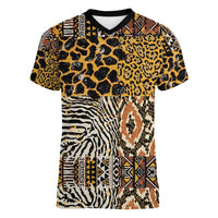African Tribal Pattern With Wild Animal Skins Women V-Neck T-Shirt