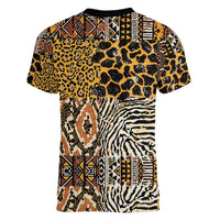 African Tribal Pattern With Wild Animal Skins Women V-Neck T-Shirt