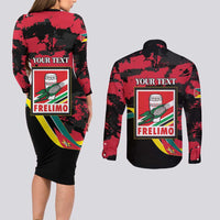 Personalized Mozambique Revolution Day Couples Matching Long Sleeve Bodycon Dress and Long Sleeve Button Shirt Coat Of Arms FRELIMO - Wonder Print Shop
