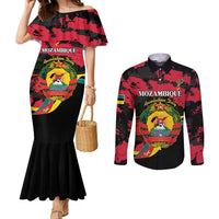 Personalized Mozambique Revolution Day Couples Matching Mermaid Dress and Long Sleeve Button Shirt Coat Of Arms FRELIMO - Wonder Print Shop