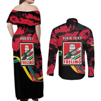 Personalized Mozambique Revolution Day Couples Matching Off Shoulder Maxi Dress and Long Sleeve Button Shirt Coat Of Arms FRELIMO - Wonder Print Shop