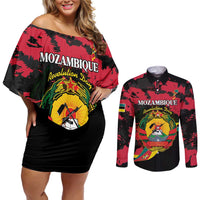 Personalized Mozambique Revolution Day Couples Matching Off Shoulder Short Dress and Long Sleeve Button Shirt Coat Of Arms FRELIMO - Wonder Print Shop