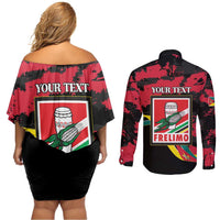 Personalized Mozambique Revolution Day Couples Matching Off Shoulder Short Dress and Long Sleeve Button Shirt Coat Of Arms FRELIMO - Wonder Print Shop