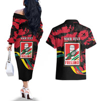 Personalized Mozambique Revolution Day Couples Matching Off The Shoulder Long Sleeve Dress and Hawaiian Shirt Coat Of Arms FRELIMO - Wonder Print Shop