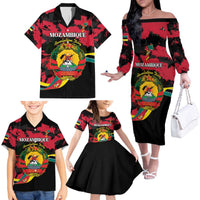 Personalized Mozambique Revolution Day Family Matching Off The Shoulder Long Sleeve Dress and Hawaiian Shirt Coat Of Arms FRELIMO - Wonder Print Shop