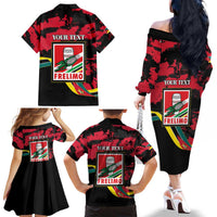 Personalized Mozambique Revolution Day Family Matching Off The Shoulder Long Sleeve Dress and Hawaiian Shirt Coat Of Arms FRELIMO - Wonder Print Shop