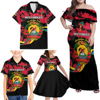 Personalized Mozambique Revolution Day Family Matching Off Shoulder Maxi Dress and Hawaiian Shirt Coat Of Arms FRELIMO - Wonder Print Shop