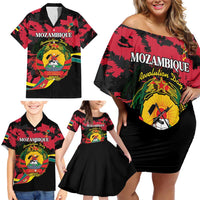Personalized Mozambique Revolution Day Family Matching Off Shoulder Short Dress and Hawaiian Shirt Coat Of Arms FRELIMO - Wonder Print Shop