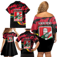 Personalized Mozambique Revolution Day Family Matching Off Shoulder Short Dress and Hawaiian Shirt Coat Of Arms FRELIMO - Wonder Print Shop