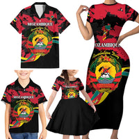 Personalized Mozambique Revolution Day Family Matching Short Sleeve Bodycon Dress and Hawaiian Shirt Coat Of Arms FRELIMO - Wonder Print Shop