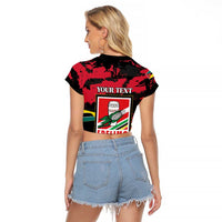 Personalized Mozambique Revolution Day Raglan Cropped T Shirt Coat Of Arms FRELIMO - Wonder Print Shop