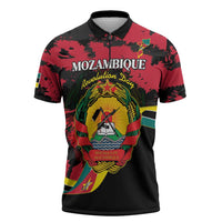Personalized Mozambique Revolution Day Zipper Polo Shirt Coat Of Arms FRELIMO - Wonder Print Shop