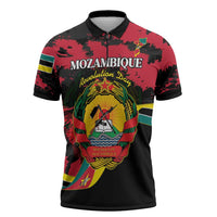 Personalized Mozambique Revolution Day Zipper Polo Shirt Coat Of Arms FRELIMO - Wonder Print Shop