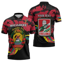 Personalized Mozambique Revolution Day Zipper Polo Shirt Coat Of Arms FRELIMO - Wonder Print Shop