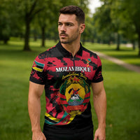 Personalized Mozambique Revolution Day Zipper Polo Shirt Coat Of Arms FRELIMO - Wonder Print Shop