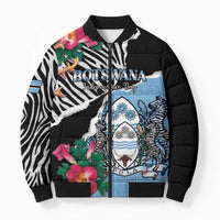 Personalized Botswana Independence Day Bomber Puffer Jacket Coat Of Arms Devils Claw - Wonder Print Shop