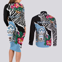 Personalized Botswana Independence Day Couples Matching Long Sleeve Bodycon Dress and Long Sleeve Button Shirt Coat Of Arms Devils Claw - Wonder Print Shop