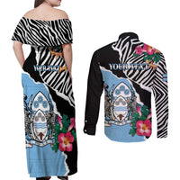 Personalized Botswana Independence Day Couples Matching Off Shoulder Maxi Dress and Long Sleeve Button Shirt Coat Of Arms Devils Claw - Wonder Print Shop