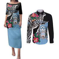 Personalized Botswana Independence Day Couples Matching Puletasi and Long Sleeve Button Shirt Coat Of Arms Devils Claw - Wonder Print Shop