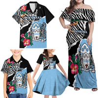 Personalized Botswana Independence Day Family Matching Off Shoulder Maxi Dress and Hawaiian Shirt Coat Of Arms Devils Claw - Wonder Print Shop