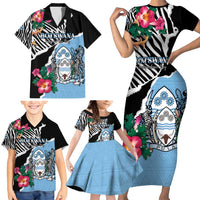 Personalized Botswana Independence Day Family Matching Short Sleeve Bodycon Dress and Hawaiian Shirt Coat Of Arms Devils Claw - Wonder Print Shop