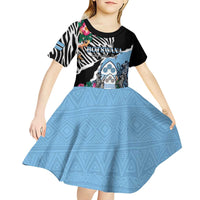 Personalized Botswana Independence Day Kid Short Sleeve Dress Coat Of Arms Devils Claw - Wonder Print Shop