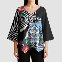 Personalized Botswana Independence Day Kimono Sleeve Blouse Coat Of Arms Devils Claw - Wonder Print Shop