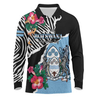 Personalized Botswana Independence Day Long Sleeve Polo Shirt Coat Of Arms Devils Claw - Wonder Print Shop