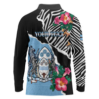 Personalized Botswana Independence Day Long Sleeve Polo Shirt Coat Of Arms Devils Claw - Wonder Print Shop